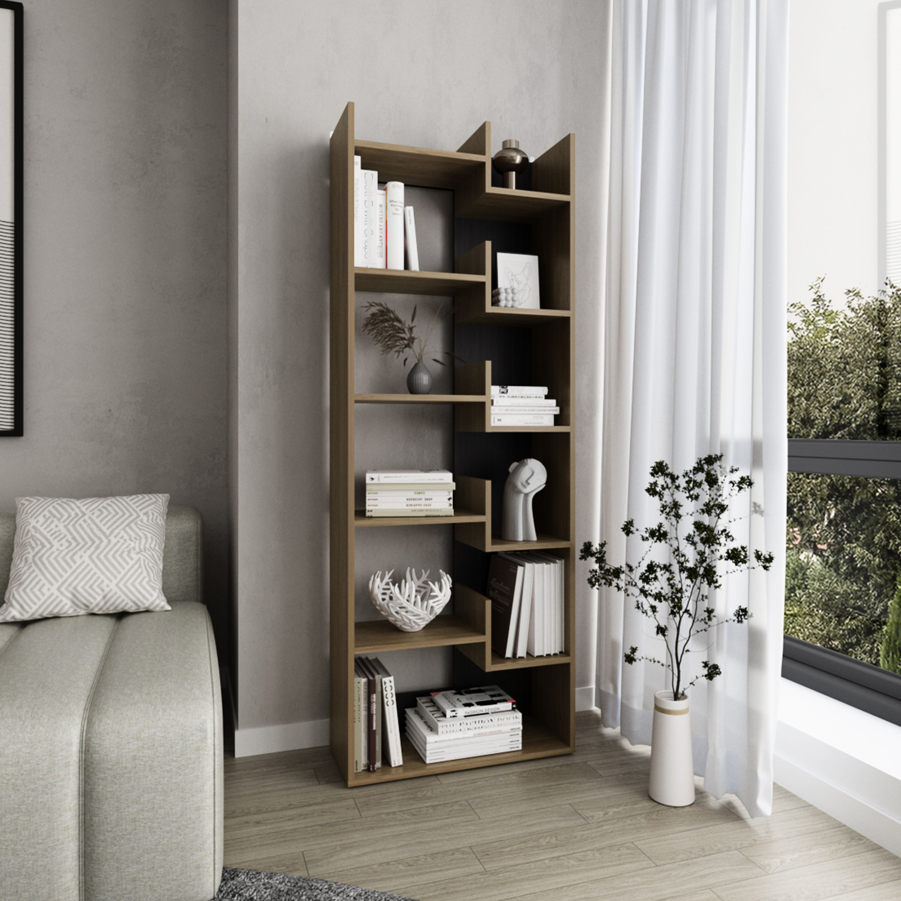 6 Bookcase Storage Cabinet, Dark Walnut, Enhances Home Ambiance Storage ...