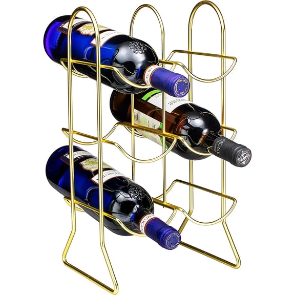 6 Bottle Gold Wine Rack Modern Tabletop Metal Wine Holder, Durable Forged Iron Countertop Wine Storage Stand for Kitchen, Bar & Small Spaces