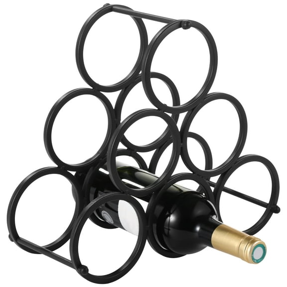 Metal Wine Rack for 6 Bottles, Black Countertop Wine Bottle Holder for Kitchen Bar Cabinet Display, Detachable Rustproof Iron Wire Wine Storage Organizer, 12.2 x 12.2 x 5.7 in