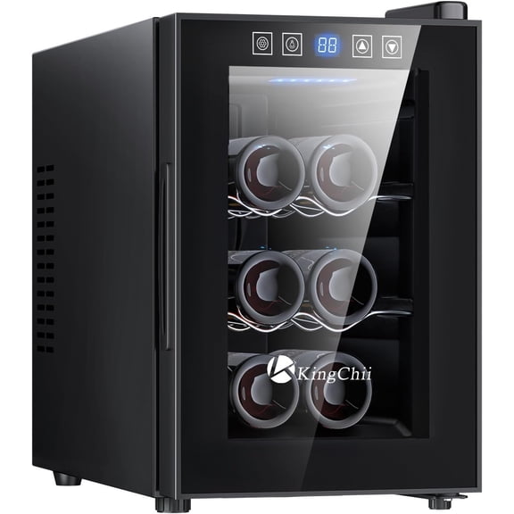 6 Bottle Thermoelectric Wine Cooler Refrigerator Advanced Cooling Technology, Stainless Steel & Tempered Glass For Red Wine, Champagne for Home, Kitchen, or Office