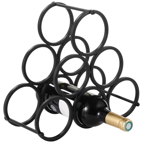 6 Bottle Wine Rack, Black Countertop Metal Organizer for Kitchen Bar Cabinet Display, Detachable Rustproof Iron Wire Storage, 12.2 x 12.2 x 5.7 In