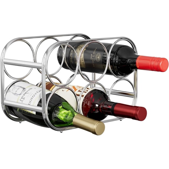 6-Bottle Wine Rack, Modern Metal Countertop Wine Holder Stand for ...