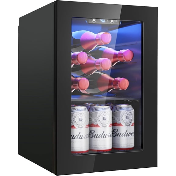 6 Bottles and 6 Cans Compact Beverage Refrigerator, Freestanding Mini Fridge with Temperature Control for Beer Wine, Under Counter Small Refrigerator Adjustable Shelve for Home and Bar