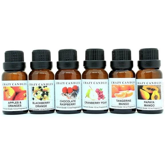 6 Bottles Set (Made in USA) Apples & Oranges, BlackBerry Orange, Chocolate Raspberry, Cranberry Pear, Papaya Mango, Tangerine Mango 1/2 FL Oz Each (15ml) Premium Grade Scented Fragrance Oil