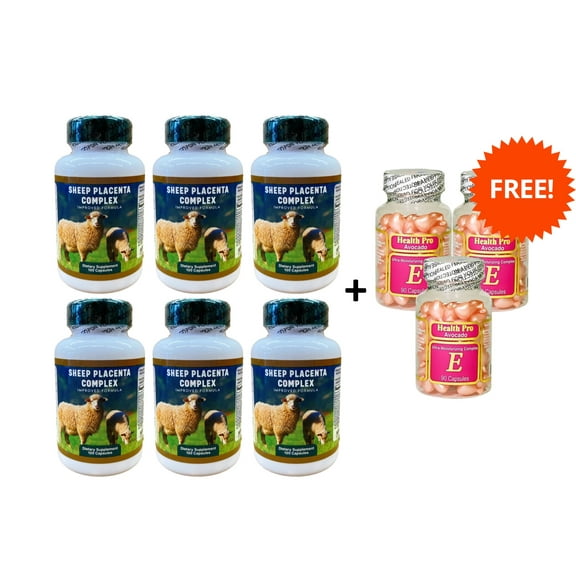 6 Bottles Sheep Placenta Complex (100 Capsules) + 3 Bottles Vitamin E Skin Oil Free