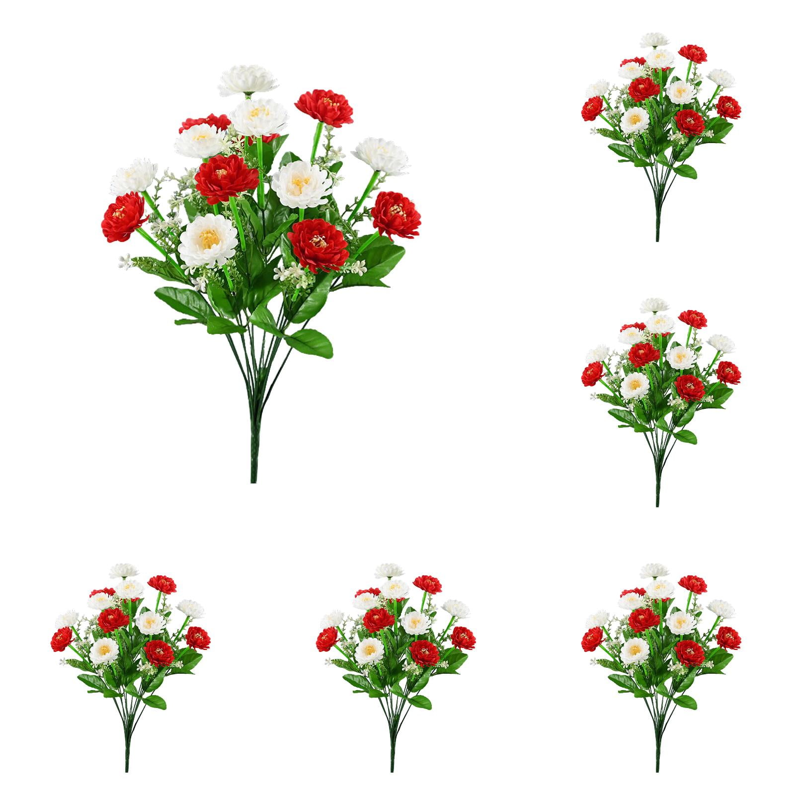 6 Bouquets Artificial Cemetery Flowers for Graves - Realistic Memorial Day Wildflower Bouquet, UV Resistant Silk Floral Arrangements for Headstones, Tombstones, Outdoor Grave Decorations