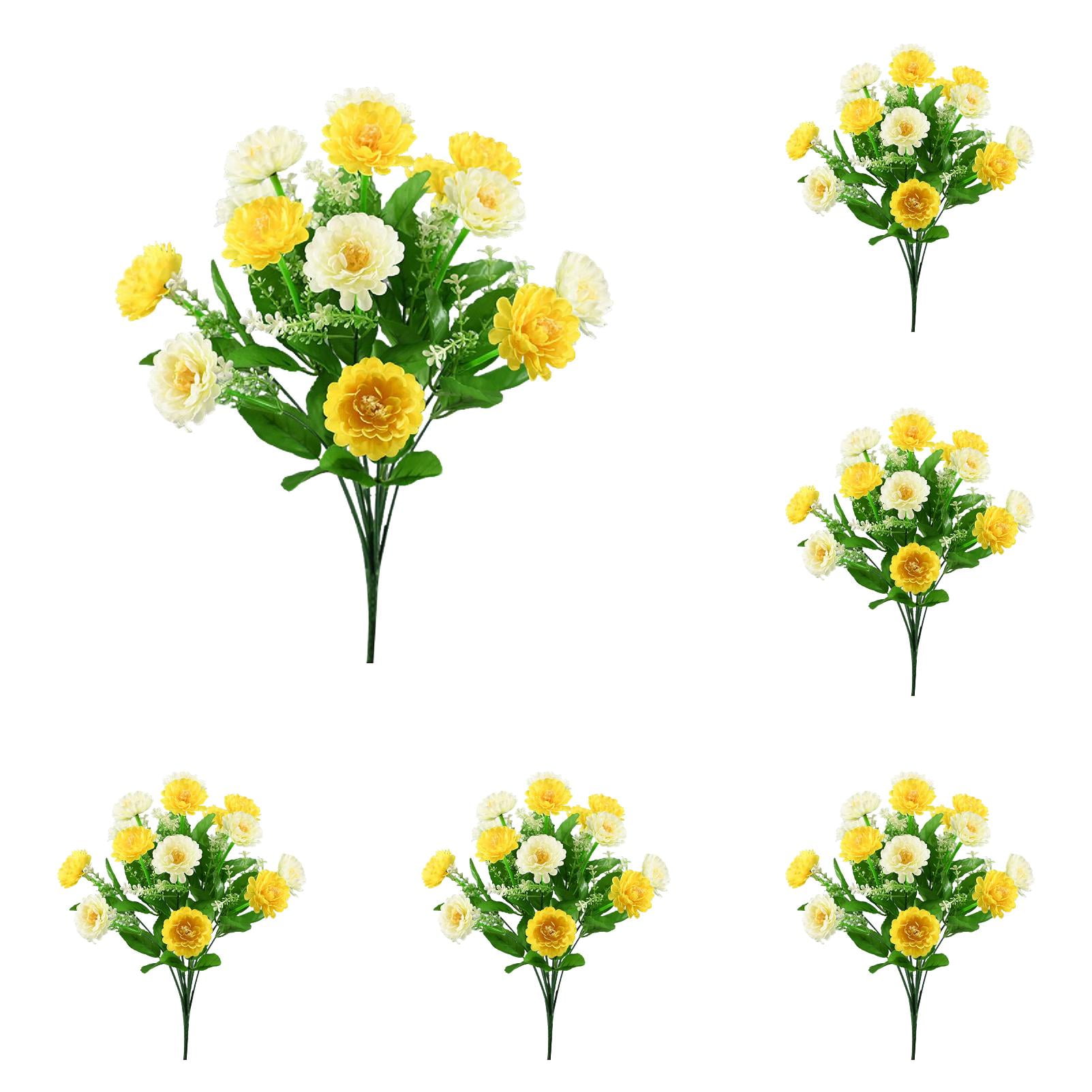 6 Bouquets Artificial Cemetery Flowers for Graves - Realistic Memorial Day Wildflower Bouquet, UV Resistant Silk Floral Arrangements for Headstones, Tombstones, Outdoor Grave Decorations