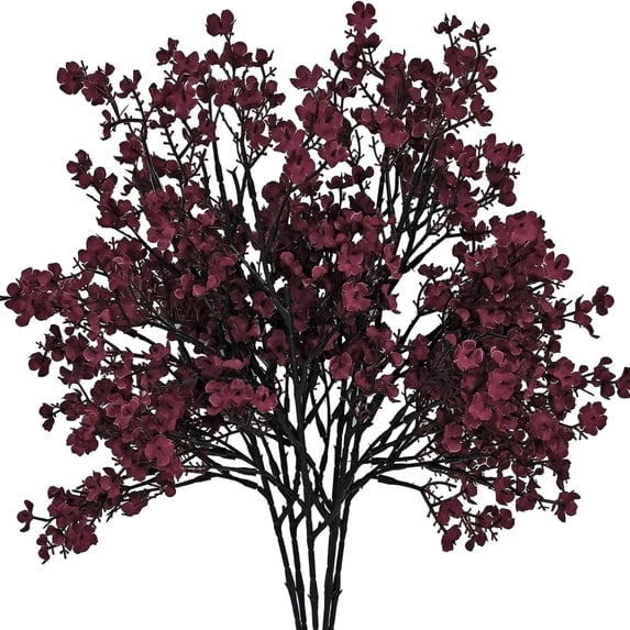 6 Bouquets Artificial Flowers - Burgundy Faux Floral Arrangements With Realistic Blossoms, Black Stems - For Home Decor, Living Room, Bedroom, Office, Wedding, Party, Table