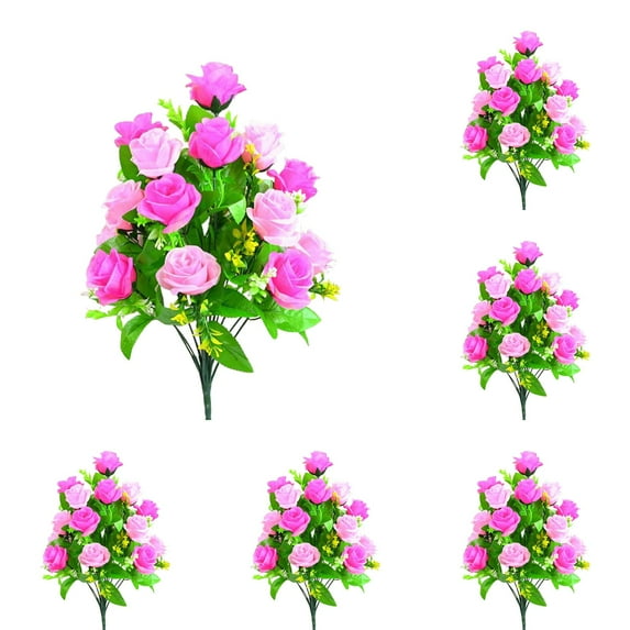 6 Bouquets Memorial Flowers for Graves - Durable Silk Cemetery Wildflower Flowers Bouquet, Elegant Rose & Lily Floral Arrangement for Headstones, Tombstone Decor, Indoor/Outdoor Memorial Decorations