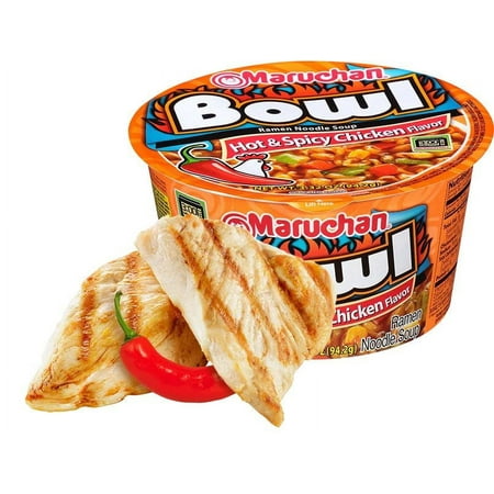 (6 Bowls) Maruchan Hot & Spicy Chicken Ramen, 3.32 oz