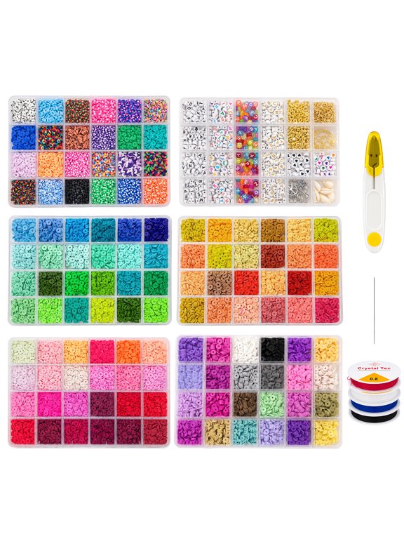6-Box Friendship Bracelet Making Kit, 12504 Pcs DIY Jewelry Making Kit, Includes Clay Beads, Letter Beads, Theme Charms, and Elastic String for DIY Bracelets, Necklaces, Keychains