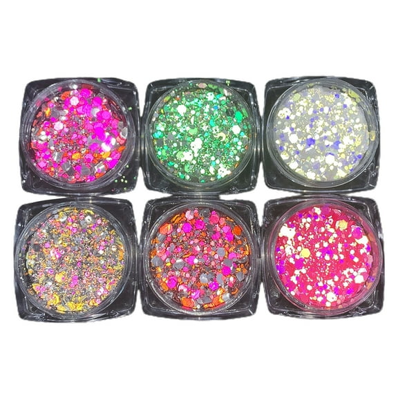 6 Box Nail Sequin Flake Shining Sparkling Reflective Iridescent High Gloss Colorful Faux Diamond Glitter Powder