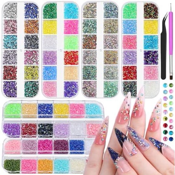 6 Boxes 2mm Art Rhinestones for Bedazzling Kit, Mixed-Color Small Jelly Clear AB Rhinestones Decoration Flatback Accessories with Tweezers and Brush for Nails DIY Tumblers Makeup