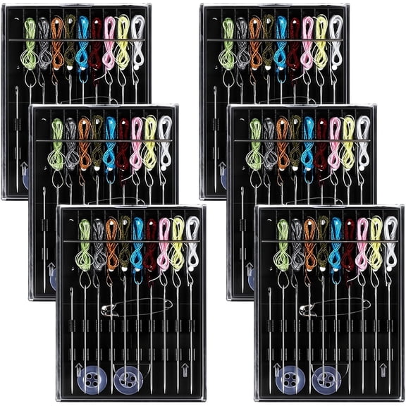 6 Boxes 60 Pcs Pre Threaded Needles for Hand Sewing, Pre Threaded Travel Sewing Kits Kit for Adults Mini Needles Small Home Plastic Sewings Box with Pin Button for Travel Home Assorted Color