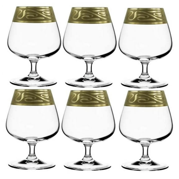 6-Brandy Glass Glasses 14 oz 6-pc Set 410 ml Lagoon Gold Stunning Design