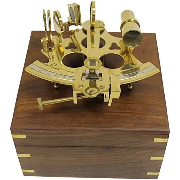 6" Brass Astrolabe Sextant w/Decorative Wooden Box: Nautical Rustic Vintage Home Decor Gifts$$Home Decor, Kitchen, & Other
