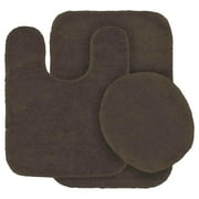 #6 Brown 3-Piece Bathroom Mat Rug With Lid Cover Set, Plain Embossed Large Rug , Contour Mat , and Toilet Lid Cover with Rubber Backing