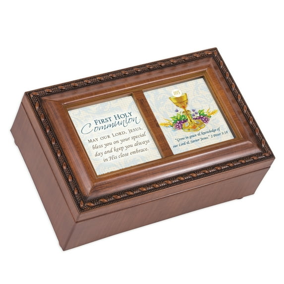 6" Brown First Communion Petite Music Locket Box