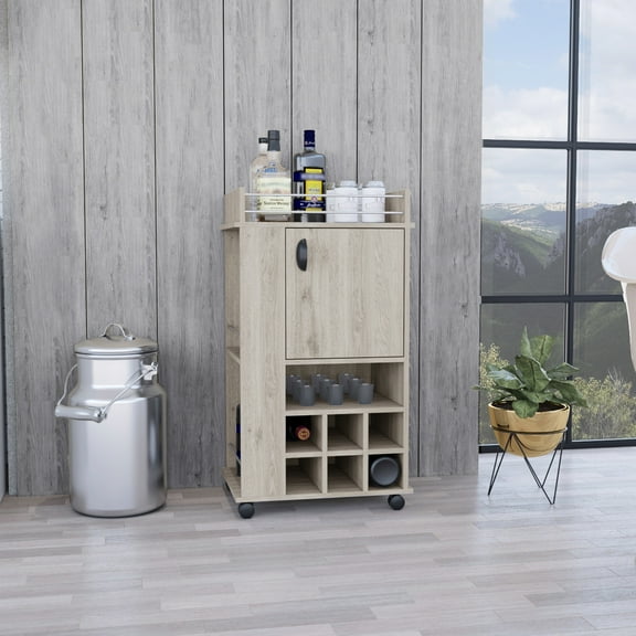 6 Built-in Wine Rack Bar Cart Cabinet - Grey Modern For With Cabinet, Positions And Transportable , Living Space