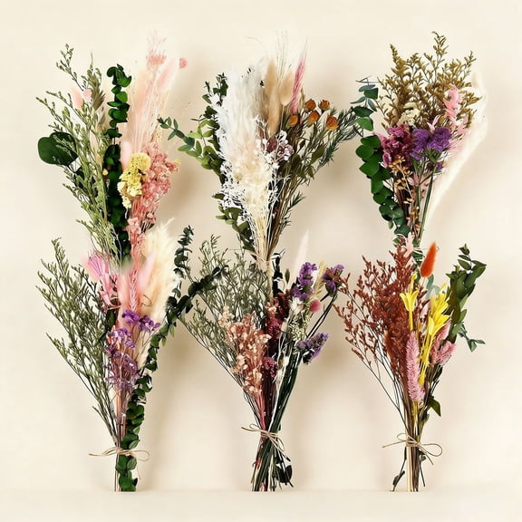 6 Bunches Large Size Dried Flower Bouquet 15 -17 Inch Natural Dried Pampas Grass Lavender Babys Breath Eucalyptus with Stems Flower Arrangements for Vase Boho Wedding Rustic Farmhour Home Decor