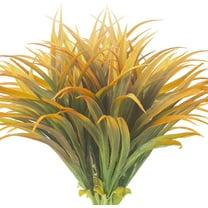 6 Bundle Artificial Fall Fake Grass Plants Faux Greenery Plastic Plant Outdoor UV Resistant Shrubs for Garden Porch Window Box Decor (Green Orange)