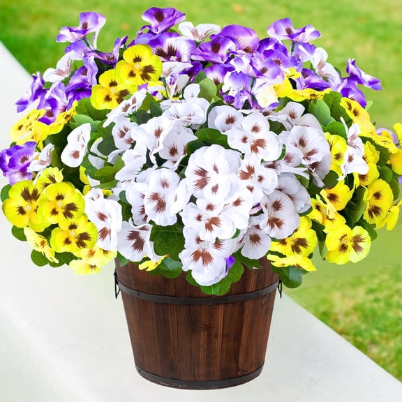 6 Bundles 12in Artificial Pansy Flower-2 * white, 2 * yellow, 2 * purple, Faux Fake Wild Daisy Flowers Decor for Home Garden Office Kitchen Bathroom Wedding Party Decoration,