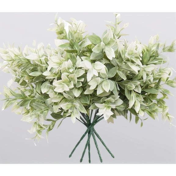 6 Bundles 14.5" Artificial Greenery Stems – Fake Lucky Bamboo Leaves, UV Resistant Plastic Shrubs for Window Box, Garden, Patio & Indoor Decor (Light Green)
