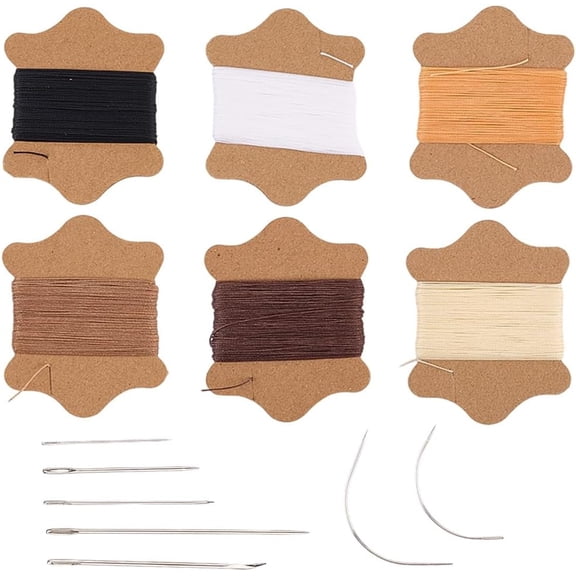 6 Bundles 6 Colors 131.22 Yards Waxed Cotton Cord Kit Wax Beading Coated String Round Thread Cords Leather Upholstery Repair Iron Needle