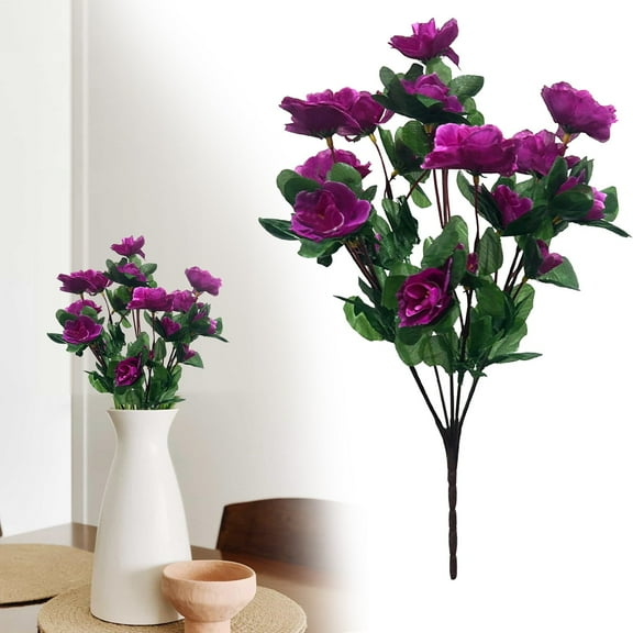 6 Bundles Artificial Camellia Flowers Fake Silk Outdoor UV Resistant Garden Plants Faux Flowers Home Patio Balcony Vase Table Decor (Purple)