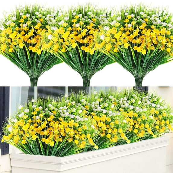 6 Bundles Artificial Daisy Flowers Outdoor Fake Flowers for Decoration No Fade Faux Plastic Flower Garden Porch Window Box Décor