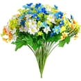thumbnail image 1 of 6 Bundles Artificial Fake Flowers Daisy Bouquets Outdoors Silk Faux Wild Colorful Flowers Daisies with Stems for Indoor Outside Home Garden Grave Cemetery Decor (Blue White & Yellow), 1 of 8