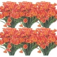 thumbnail image 1 of 6 Bundles Artificial Fake Flowers for Outdoors UV Resistant Faux Silk Flowers Realistic Morning Glory Greenery Plants for Outside Garden Porch Hanging Planters Window Box Decoration (Orange), 1 of 7