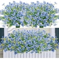thumbnail image 1 of 6 Bundles Artificial Fake Flowers UV Resistant Plastic Plants Silk Faux Flowers for Outdoor Planters Home Indoor Outside Garden Porch Window DIY Decoration(Blue), 1 of 7