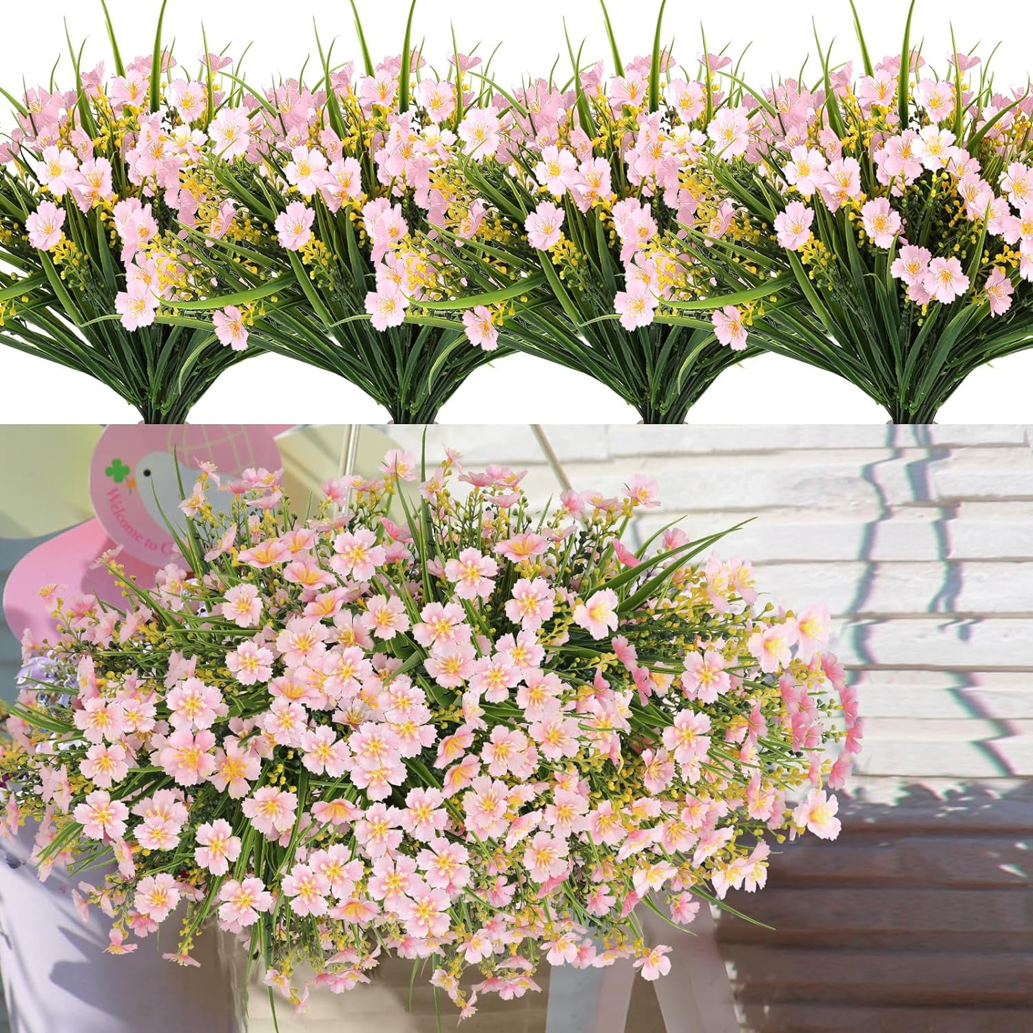 6 Bundles Artificial Fake Flowers, UV Resistant White Summer Flowers ...