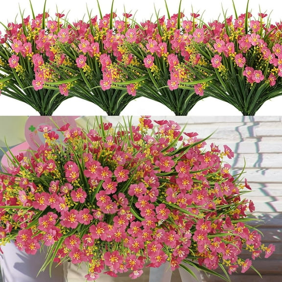 6 Bundles Artificial Fake Flowers, UV Resistant White Summer Flowers, Faux Plastic Flowers for Outdoor Hanging Planters Garden Porch Window Outside Home Decor