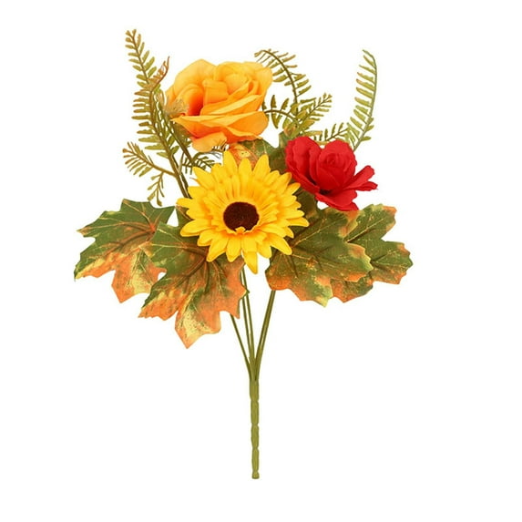 6 Bundles Artificial Fall Flowers 13.77 Inch Outdoor Decorations Faux Maple Leaves Stems with Sunflower Heads for Thanksgiving Floral Arrangement Centerpiece Wreath Home Decor