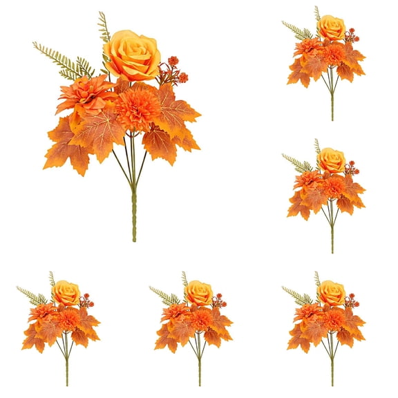 6 Bundles Artificial Fall Flowers 13.77 Inch Outdoor Decorations Maple Leaves Stems with Sunflower Heads for Thanksgiving Floral Arrangement Centerpiece Wreath Home Decor