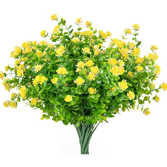 6 Bundles Artificial Fall Flowers, Outdoor UV Resistant Fake Flowers Plastic Shrubs Plants for Autumn Floral Arrangement Hanging Baskets Home Garden Decor (Yellow)