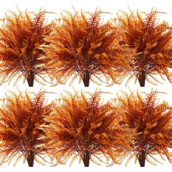 6 Bundles Artificial Fern Plants Fall Decor Faux Boston Ferns for Outdoor UV Resistant Fake Plants Greenery Shrubs Plants Indoor Outside Hanging Planter Home Garden Decor