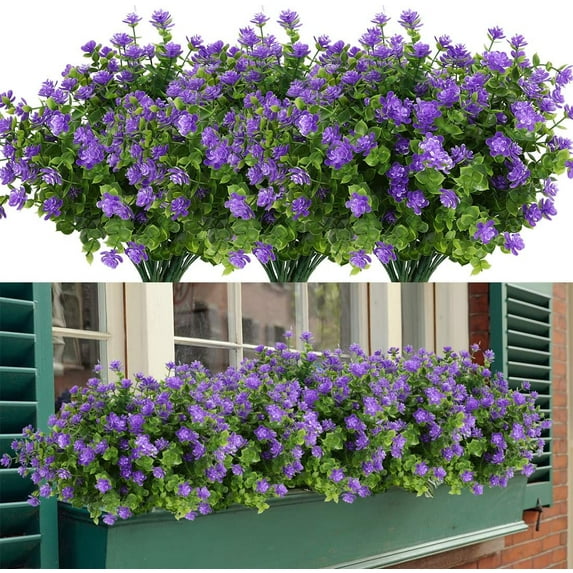 6 Bundles Artificial Flowers, Fake Artificial Greenery UV Resistant No Fade Faux Plastic Plants for Wedding Bridle Bouquet Indoor Outdoor Home Garden Kitchen Office Table Vase (White)