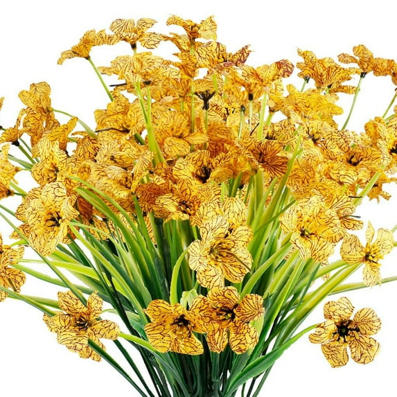 6 Bundles Artificial Flowers Outdoor UV Resistant Fake Flowers No Fade Faux Plastic Plants Garden Home Wedding Farmhouse Decor(Yellow)