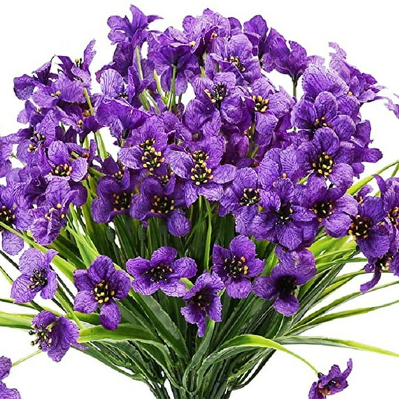 6 Bundles Artificial Flowers Outdoor UV Resistant No Fade Fake Violet Flowers for Indoor Outside Hanging Plants Garden Patio Porch Window Box Home Wedding Farmhouse Decor(Purple)
