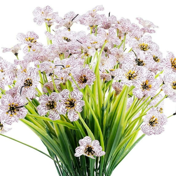 6 Bundles Artificial Flowers Outdoor UV Resistant No Fade Fake Violet Flowers for Indoor Outside Hanging Plants Garden Patio Porch Window Box Home Wedding Farmhouse Decor(White)