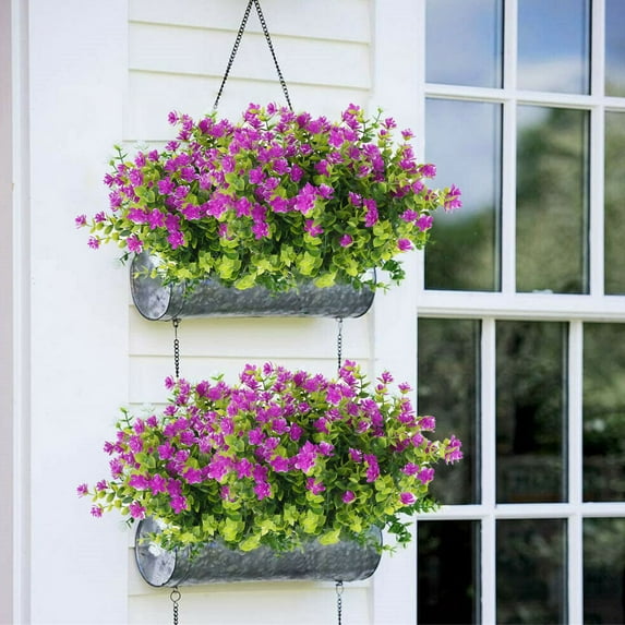 6 Bundles Artificial Flowers Outdoor UV Resistant Flowers No Fade Faux Plastic Plants Garden Porch Window Box Decorating, Magenta