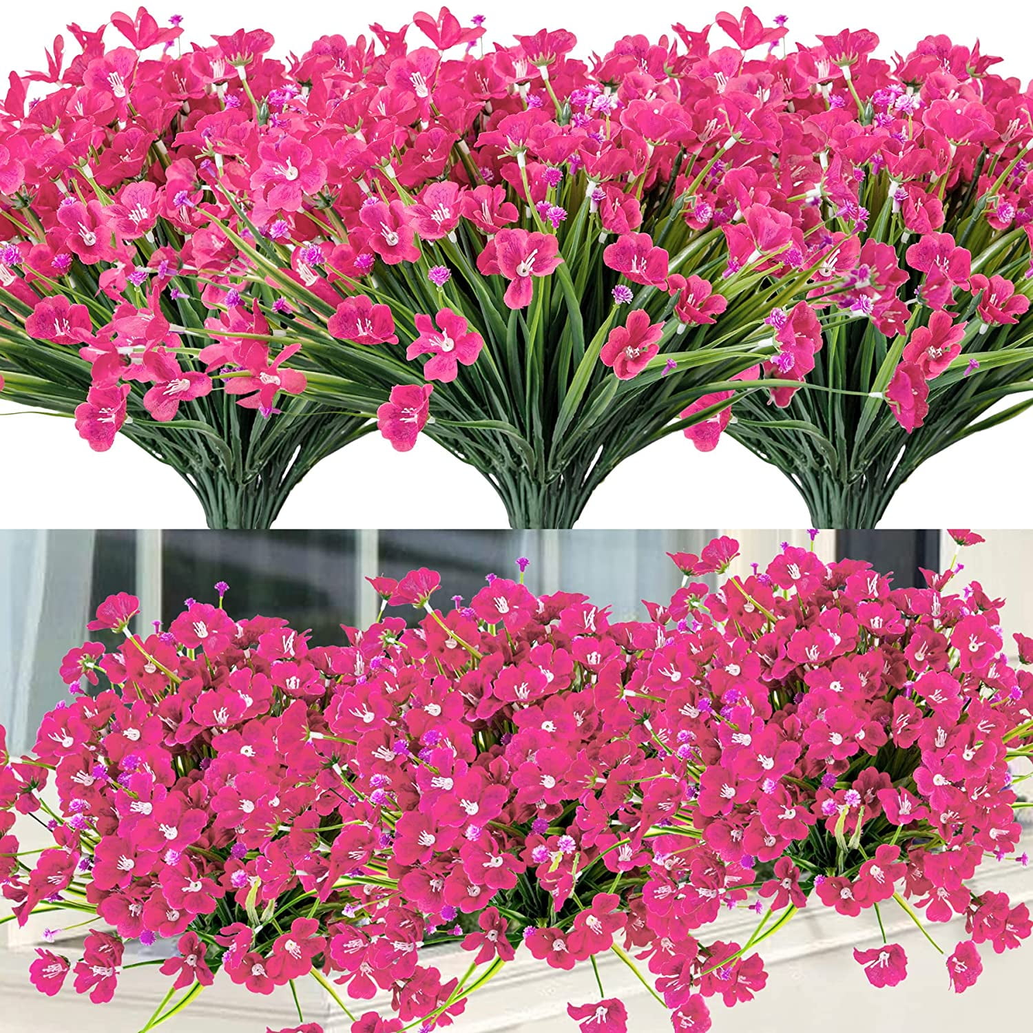 6 Bundles Artificial Flowers Outdoor UV Resistant Spring Fake Flowers