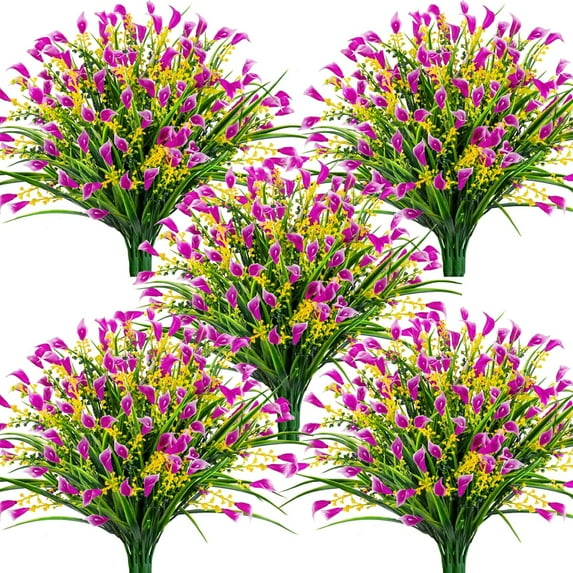 6 Bundles Artificial Flowers for Outdoors, Fake Calla Lily Flowers UV Resistant Faux Greenery Plants Outdoor for Spring Summer Garden Porch Window Box Wedding Decor, Fuchsia