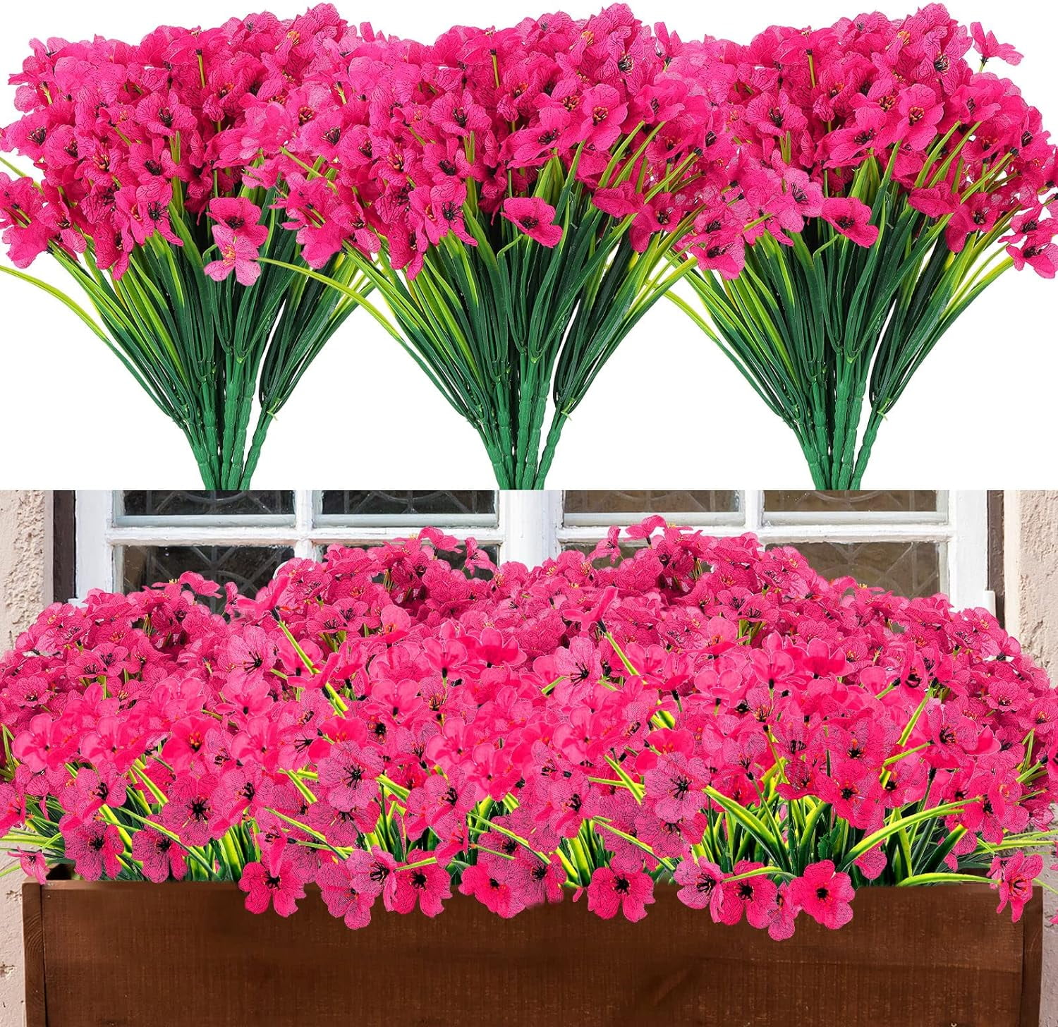 6 Bundles Artificial Flowers for Outdoors, Fake Silk Violet Flowers ...