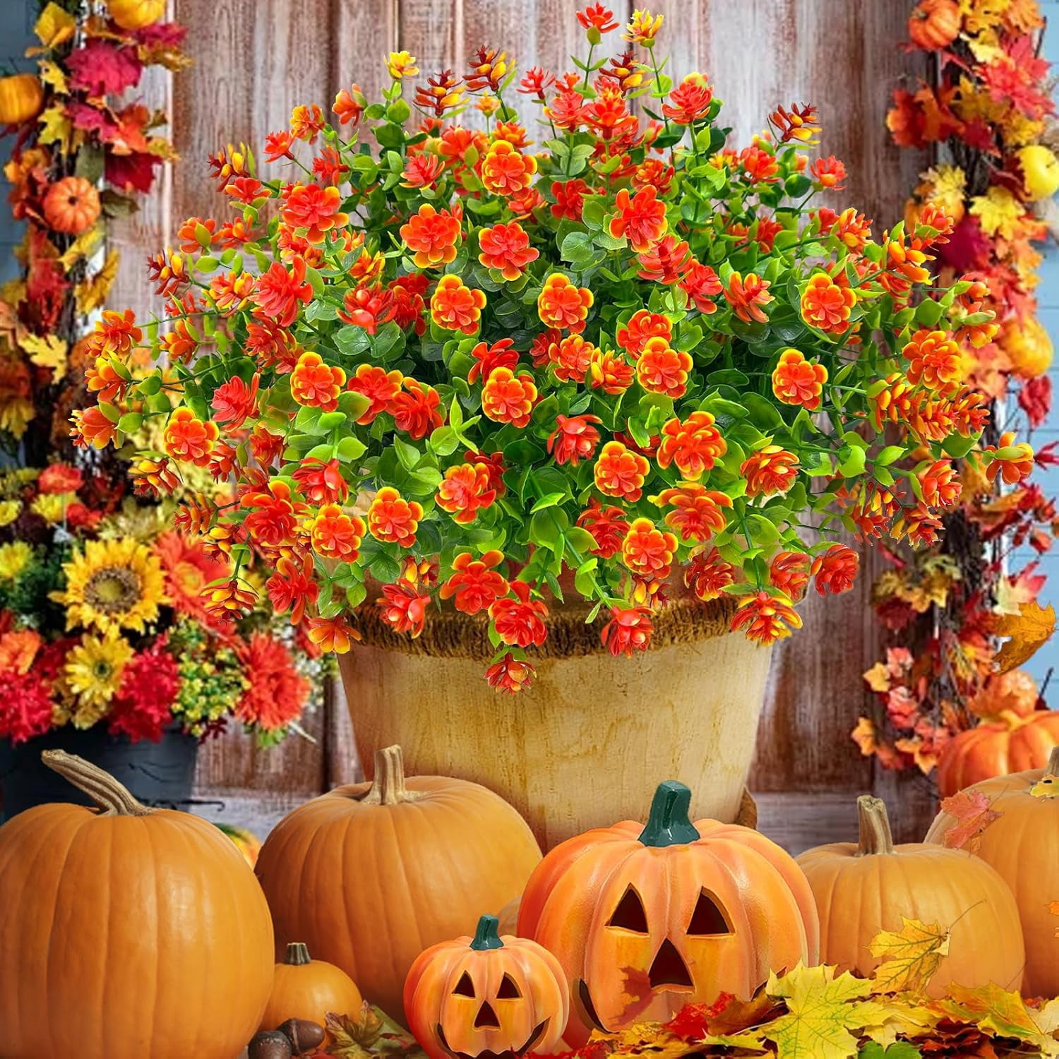 6 Bundles Artificial Flowers for Outdoors,UV Resistant Fake Plastic ...