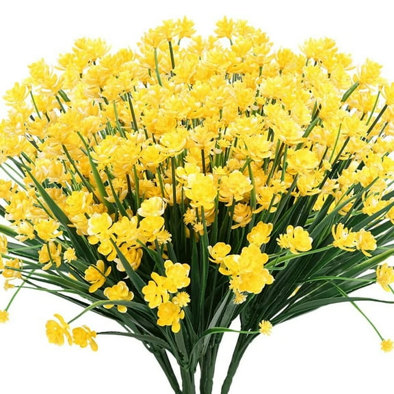 6 Bundles Artificial Flowers for Outdoors UV Resistant Flowers Spring Camellia in Bulk for Indoor Outside Cemetery Home Wedding Vase Pots Decorations(Yellow)