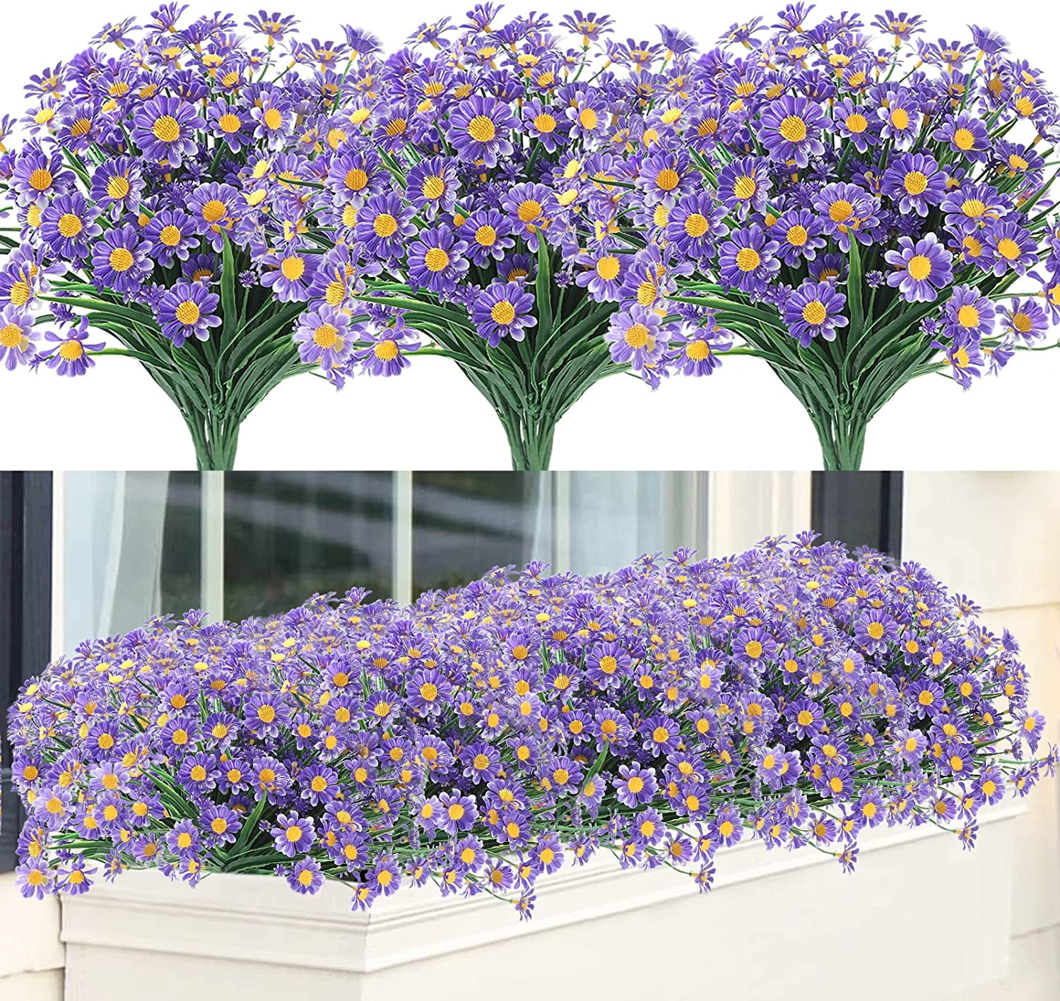 6 Bundles Artificial Flowers Plants for Outdoors, Uv Resistant Fake Plants Plastic Faux Flowers for Home Wedding Party Outdoor Indoor Garden Decor, Purple